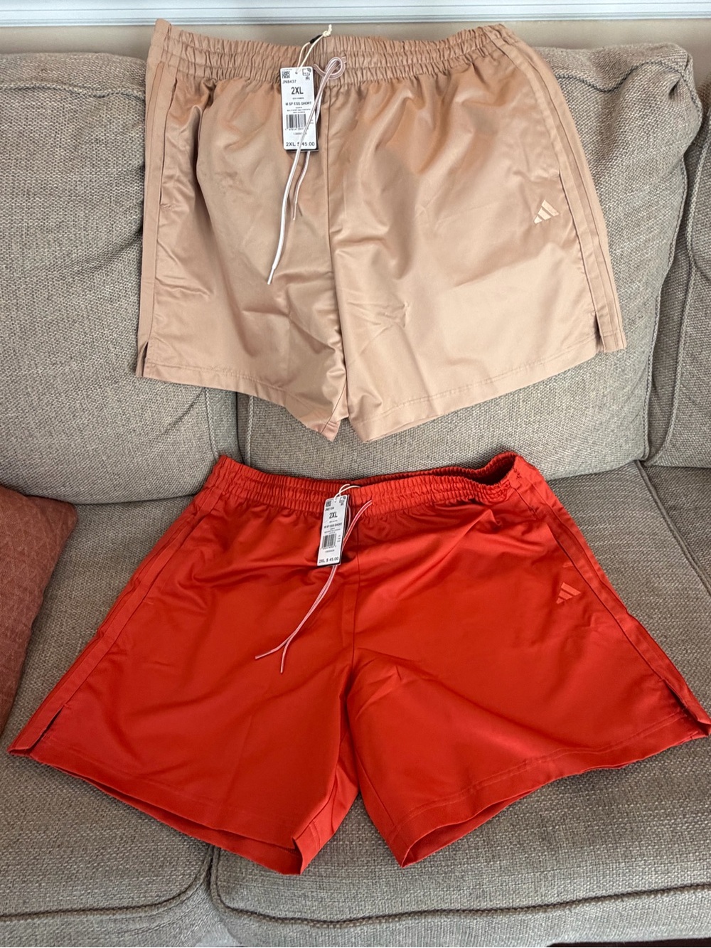 NWT - Lot of 2 - Adidas Men’s XXL Athletic Shorts - Tan and Tomato Red